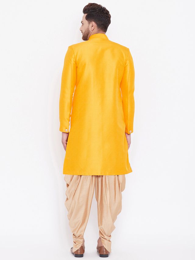 Men's Mustard Silk Blend Straight Sherwani Set