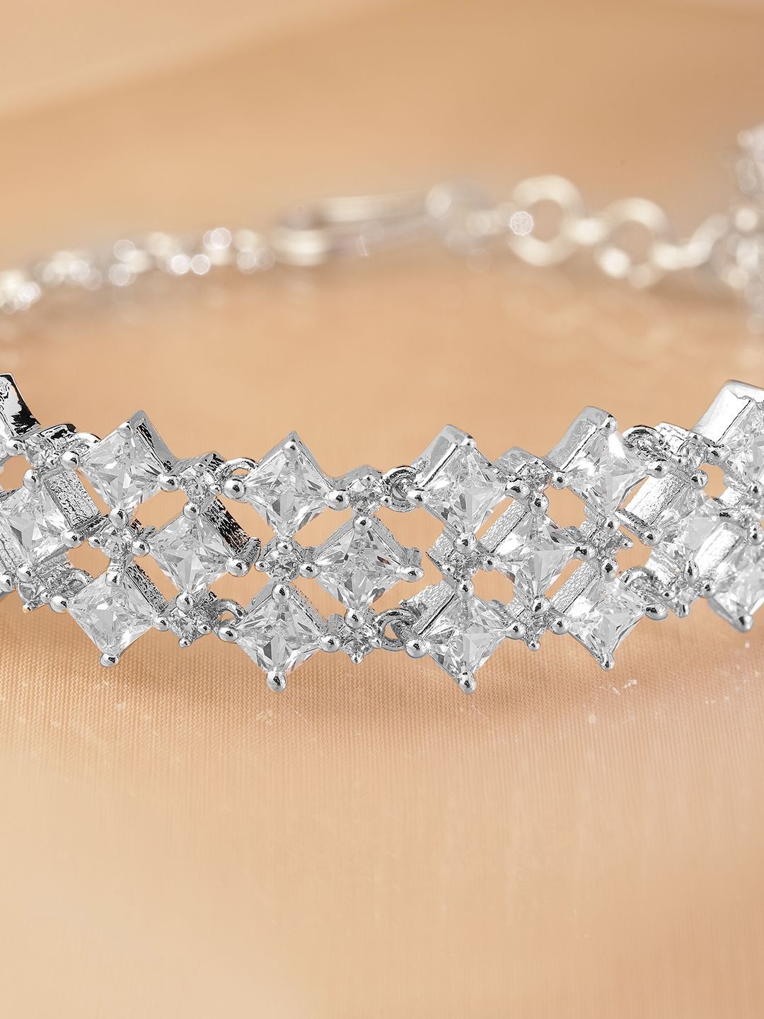 Dhiyona RJ Women's Rhodium-Plated Cubic Zirconia Studded Bracelet