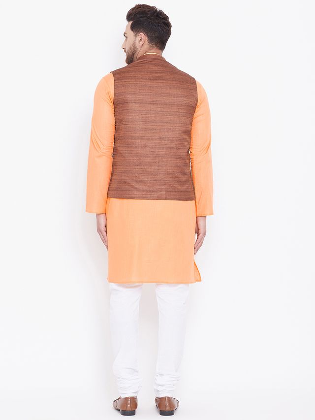 Men's Fawn Cotton Blend Straight Jacket Kurta and Pyjama Set