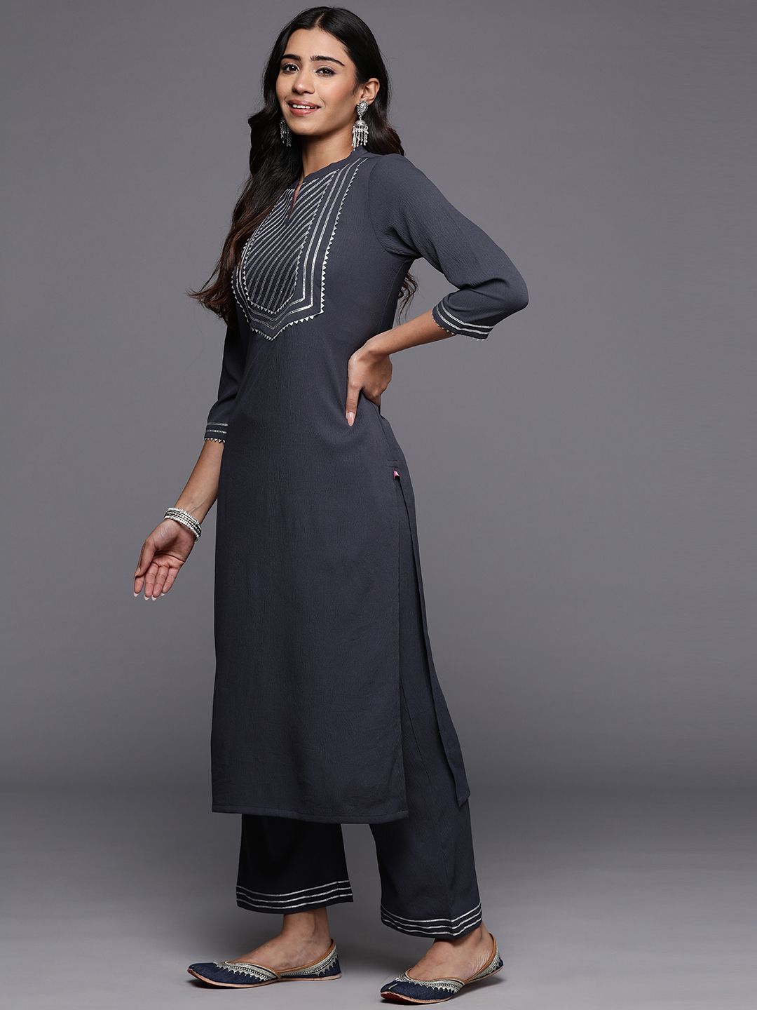 Dhiyona VA Women'sYoke Design Gotta Patti Straight Kurta & Trousers With Dupatta