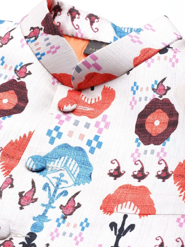 Men's MulticolorBaseCream Silk Blend Straight Jodhpuri