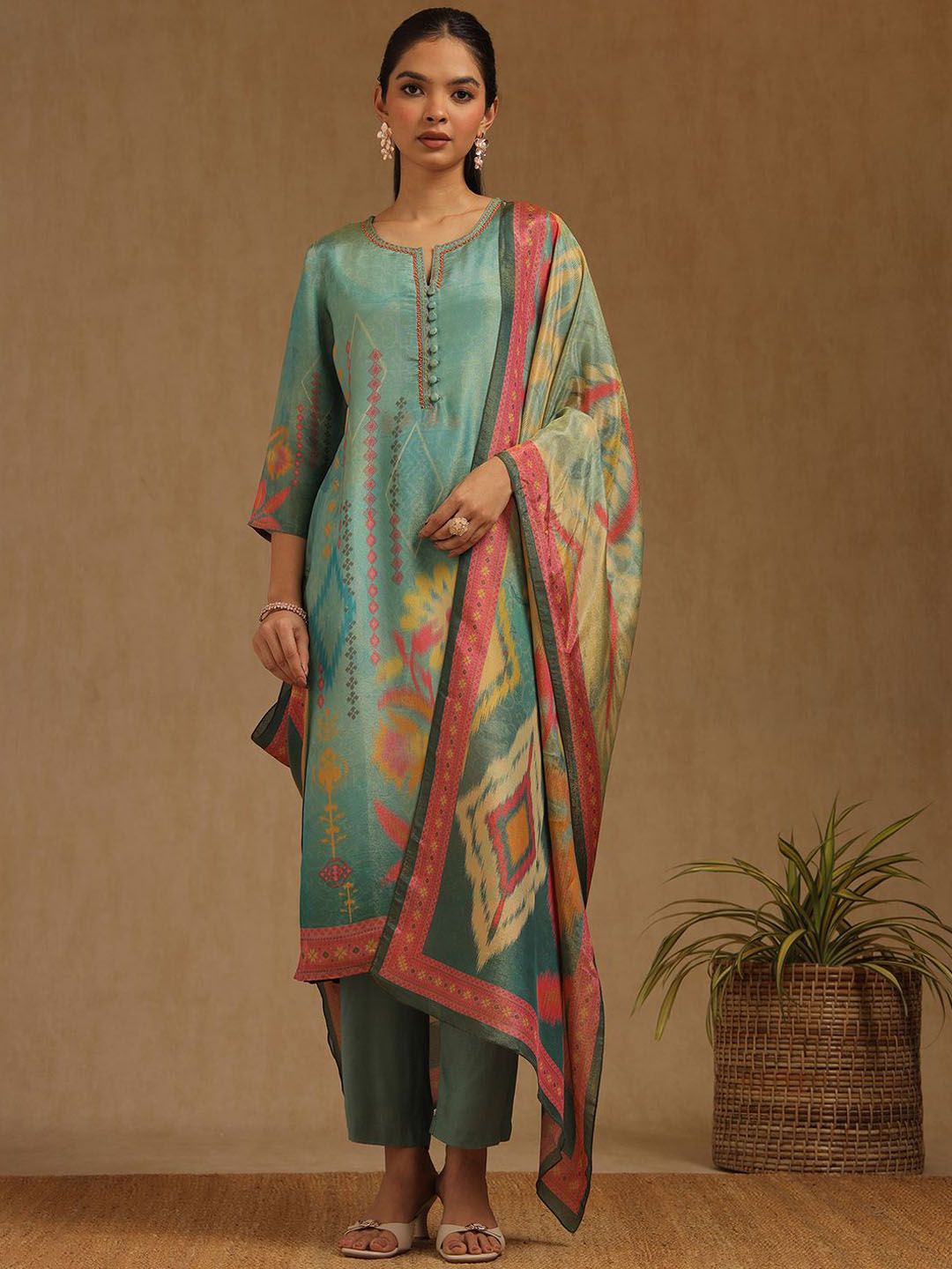 Dhiyona SO Women's Women Ethnic Motifs Printed Kurta with Trousers & Dupatta