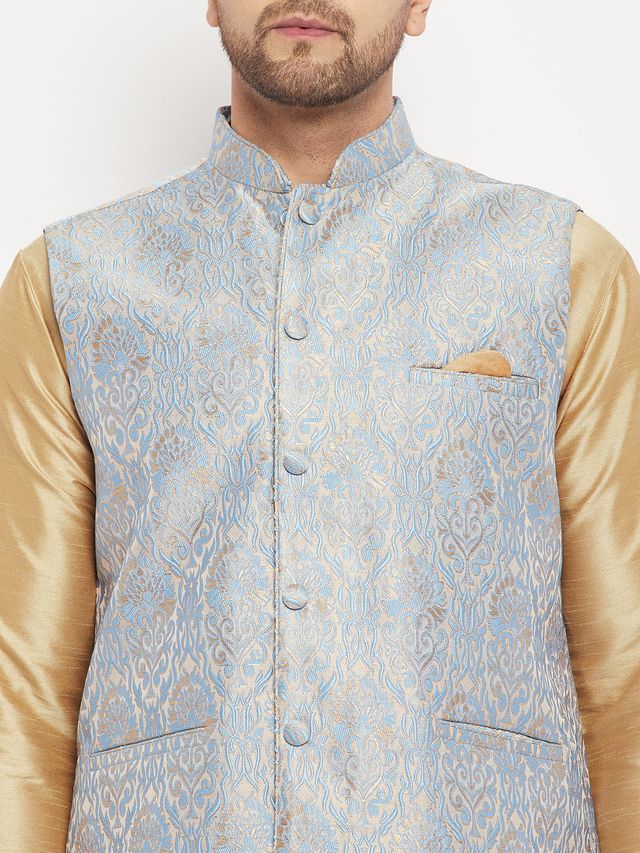 Men's Grey Silk Blend Straight Nehru Jacket