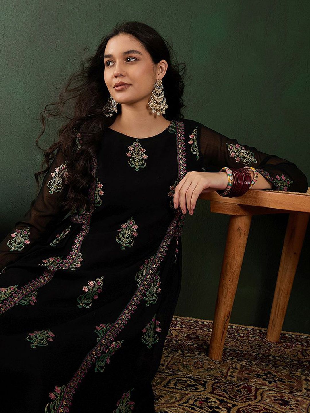 Dhiyona SN Women's Floral Printed A-Line Kurta With Trouser