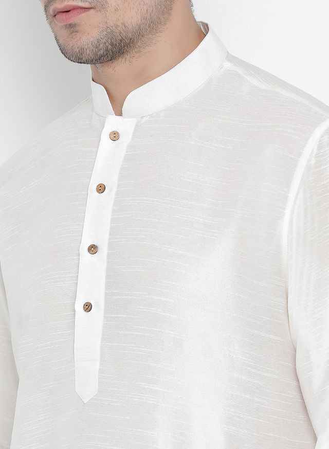 Men's Cream Silk Blend Straight Kurta Pyjama Set