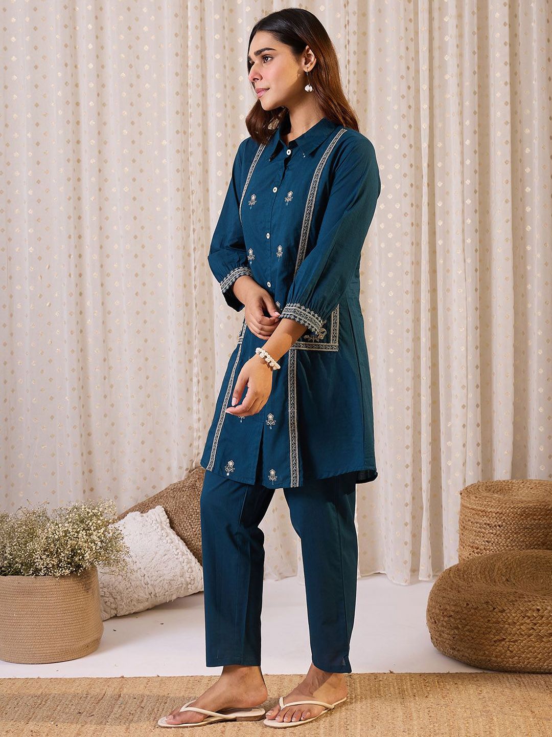 Dhiyona IE Embroidered Pure Cotton Tunic With Trousers