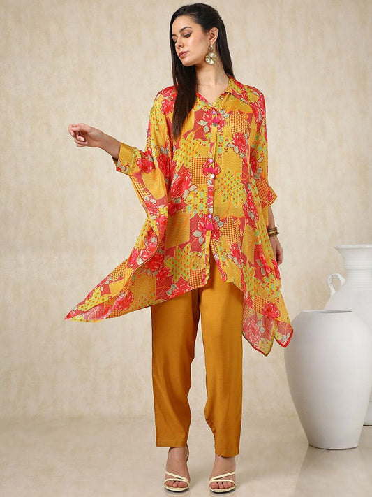 Dhiyona SO Women's Floral Printed Kaftan Kurta with Trousers
