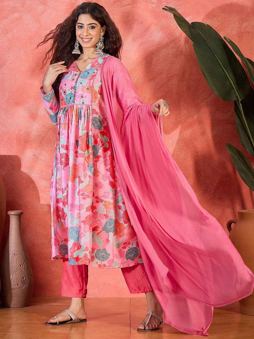 Dhiyona SN Women's Floral Printed Anarkali Kurta Set with Dupatta