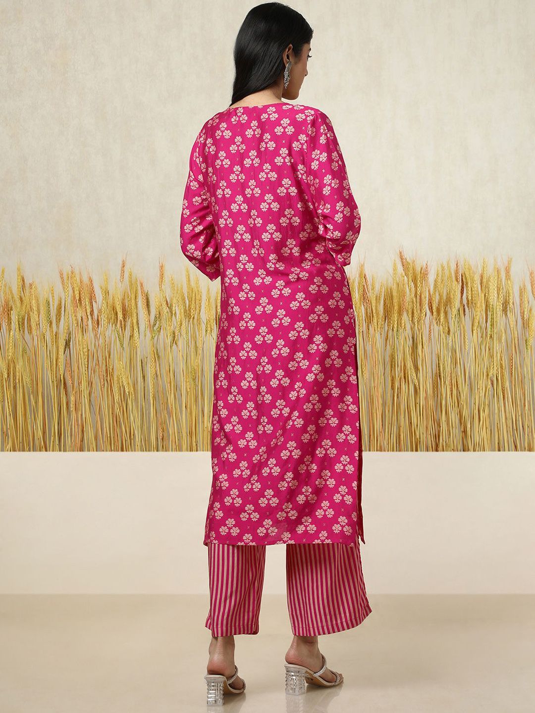 Dhiyona SO Women's Floral Printed Mirror Work Straight Kurta With Palazzos