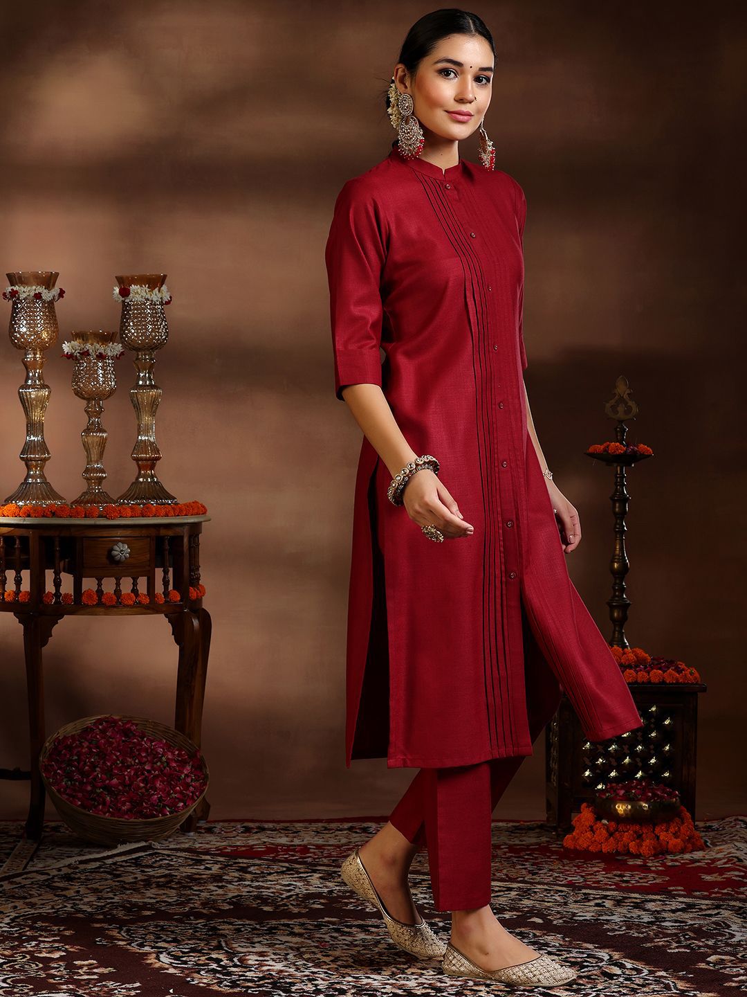 Dhiyona LB Women's Pleated Kurta with Trousers & Dupatta