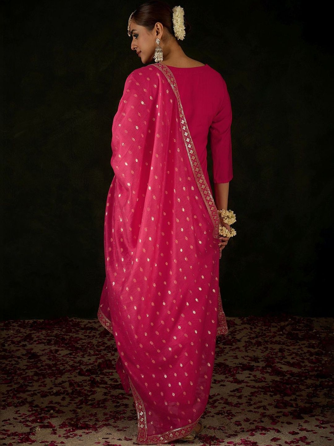 Women Ethnic Motifs Embroidered Regular Gotta Patti Kurta with Palazzos & With Dupatta