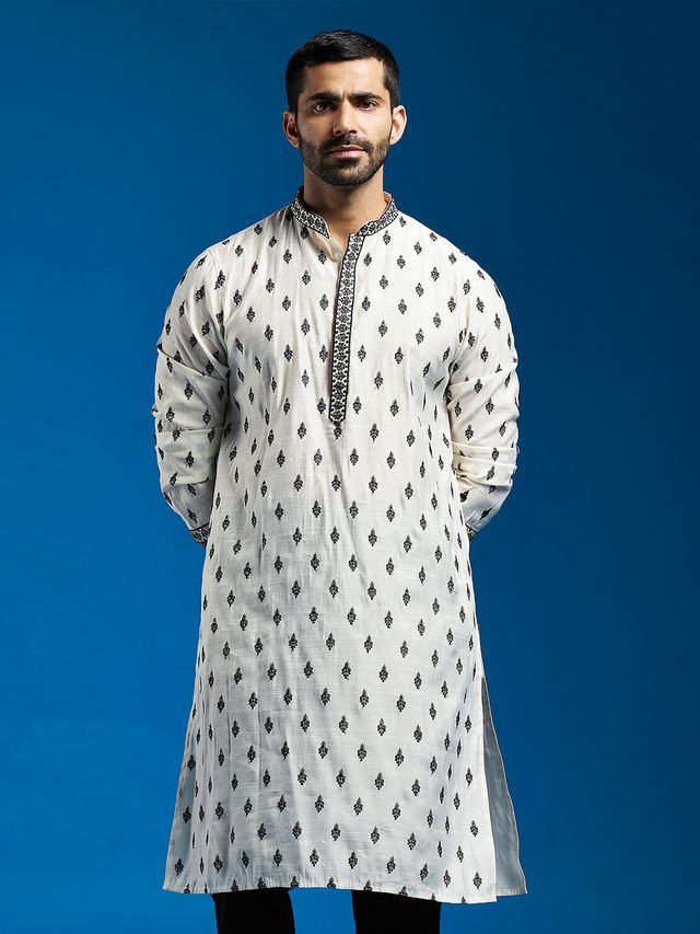 Men's Black Silk Blend Straight Kurta