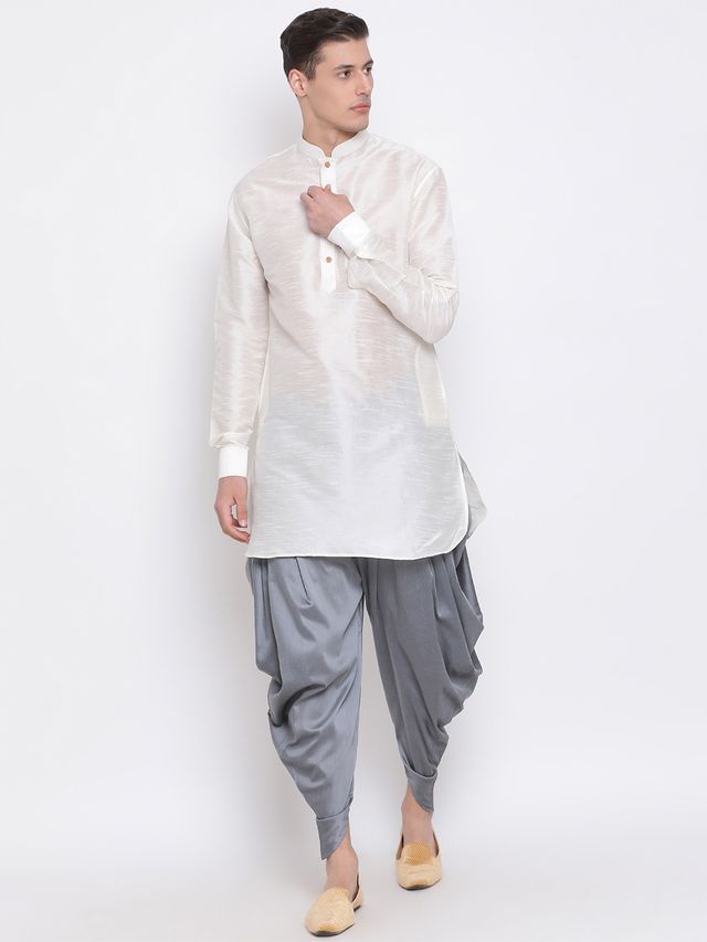 Men's Grey Silk Blend Straight Dhoti