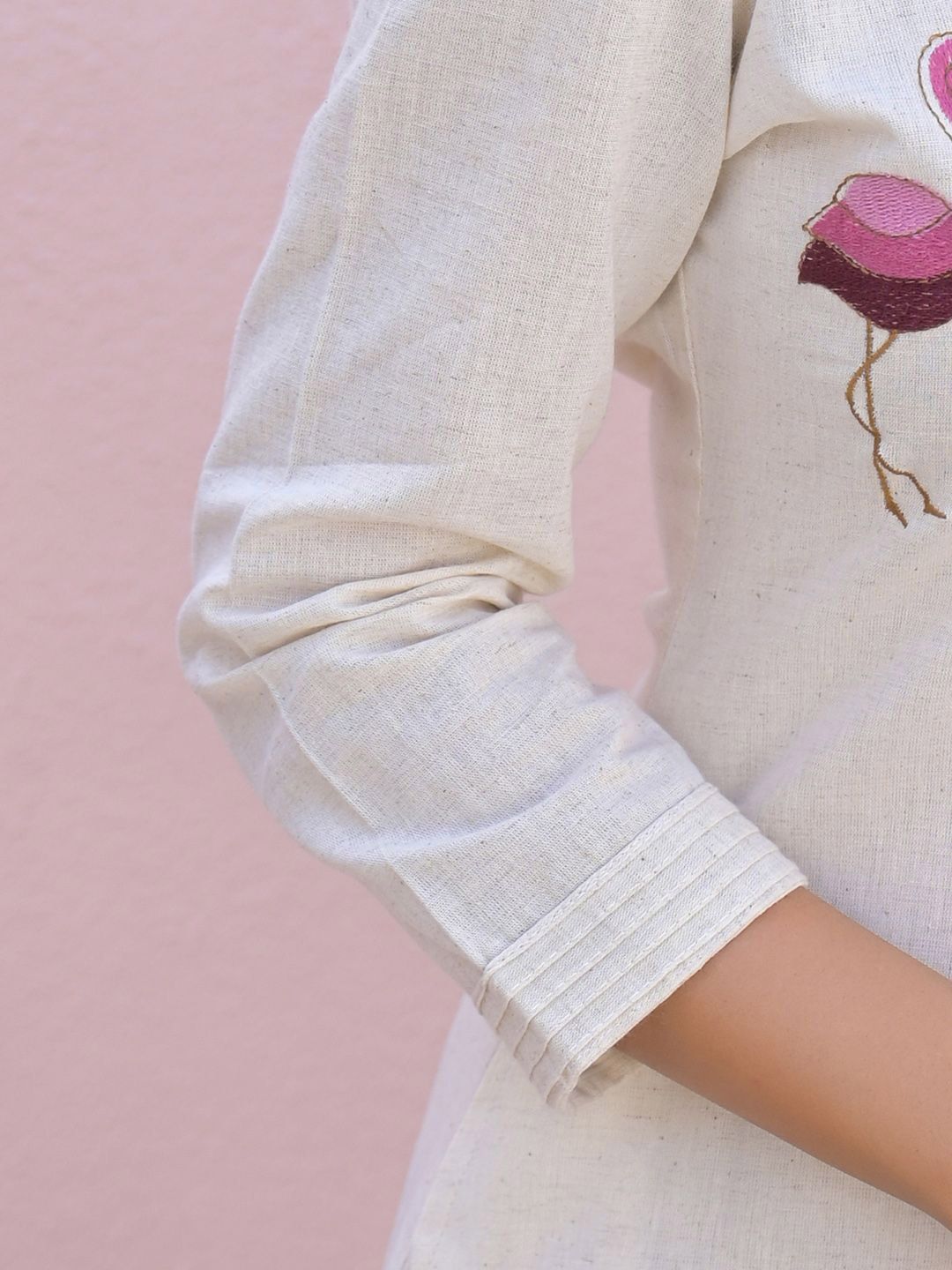 Dhiyona IE Embroidered Mandarin Collar Pure Cotton Tunic With Palazzos