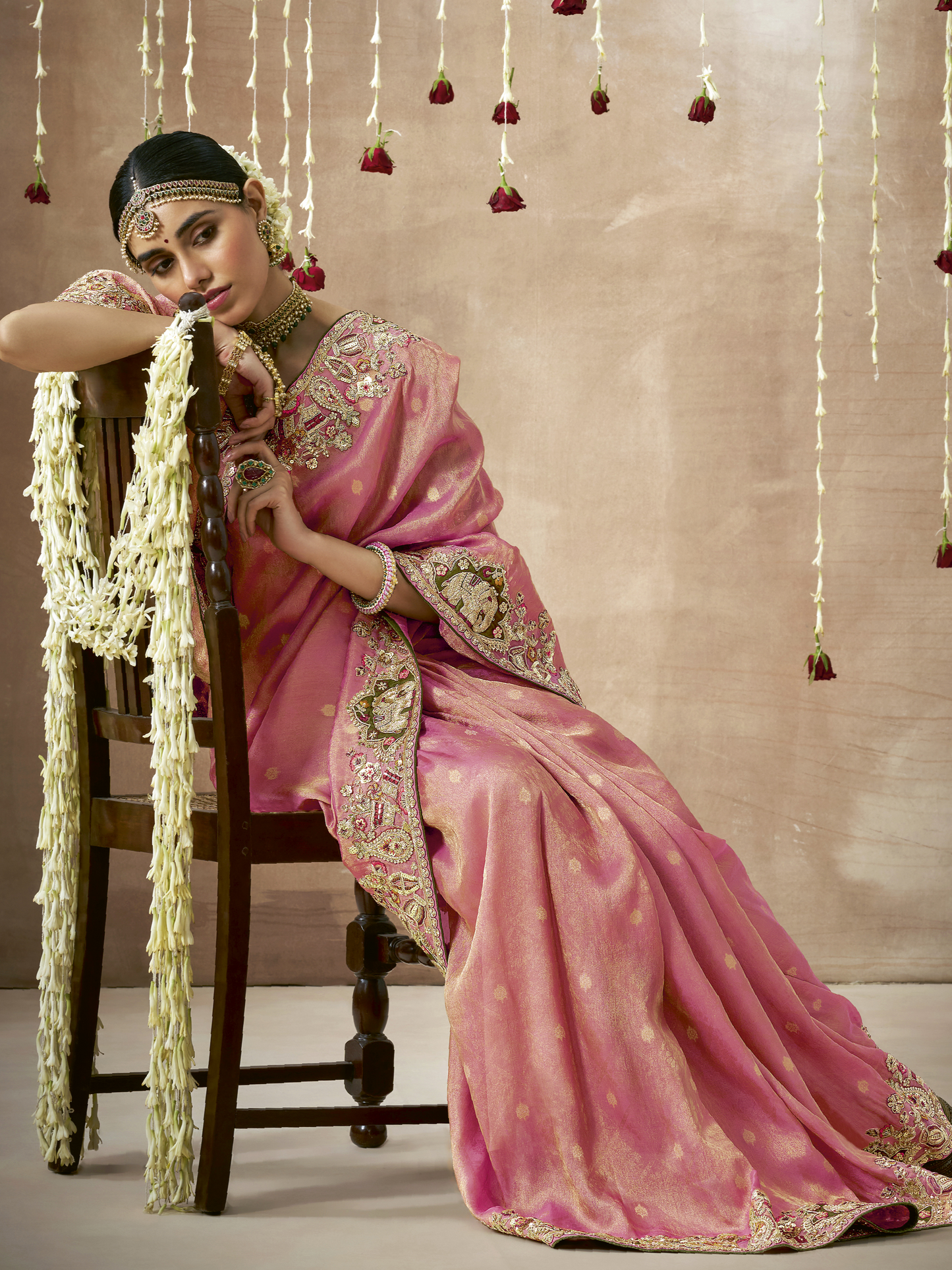 Dhiyona KM Women Pink Bridal Saree
