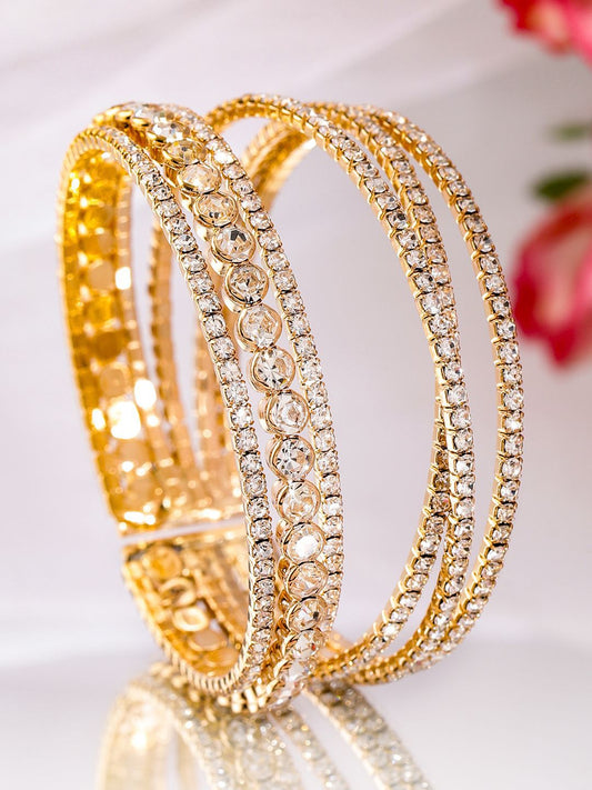 Dhiyona RJ Women's 18K Gold-Plated Cuff Bracelet with Sparkling AD & Cubic Zirconia Stones