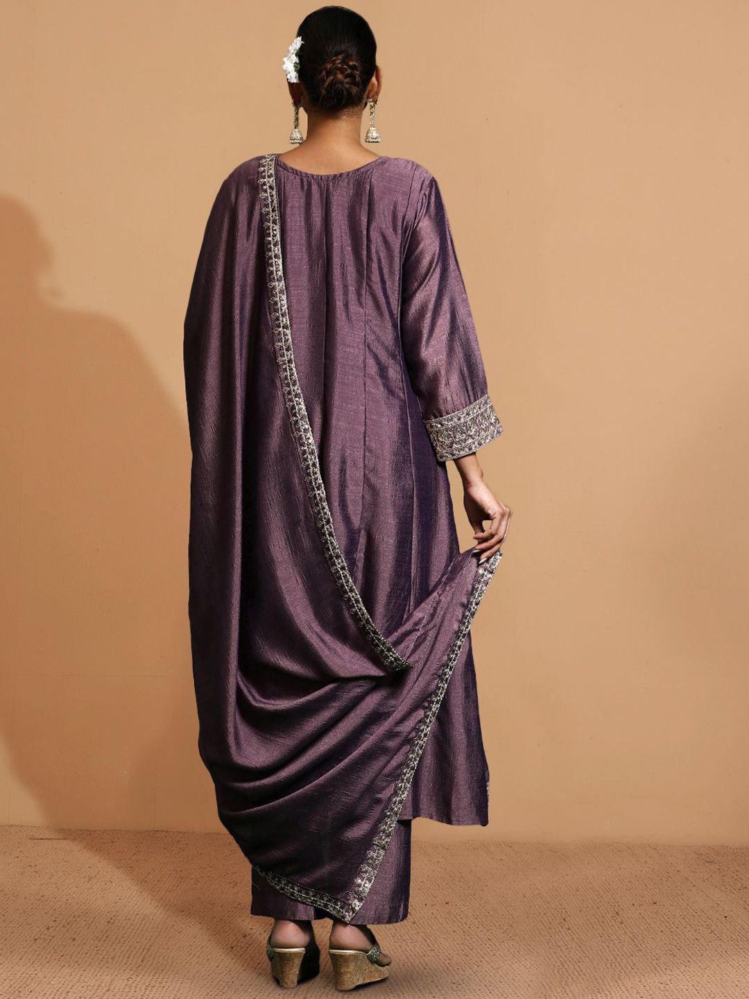Dhiyona PD Women Women Zari Embroidered Anarkali Kurta With Trouser & Dupatta