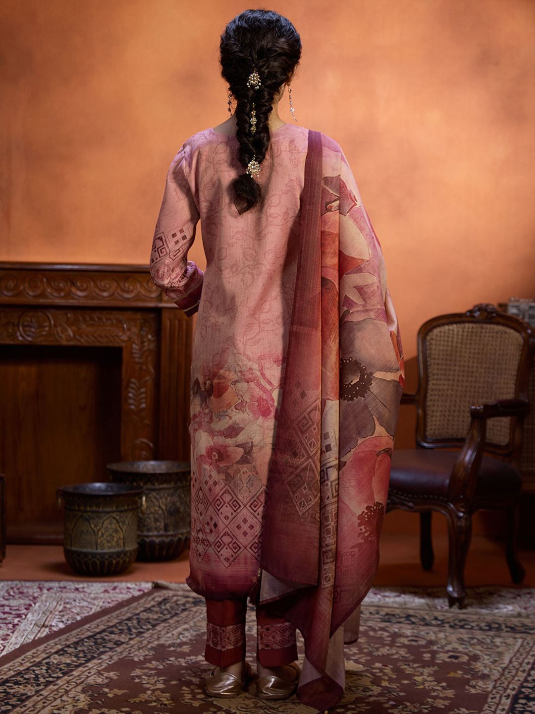 Dhiyona WP Floral Printed Straight Beads & Stones Kurta with Trousers & Dupatta