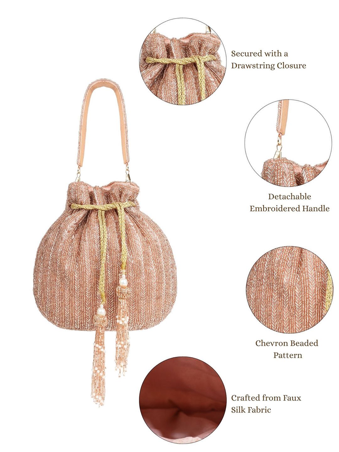 Dhiyona NR Crystal Chevron Beaded Embellished Potli Clutch