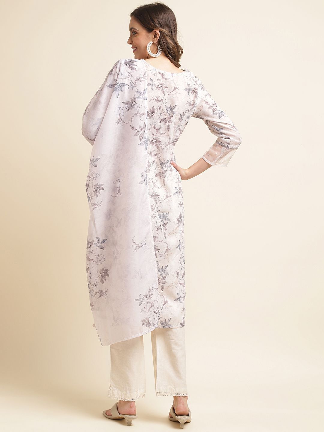 Dhiyona OD Printed Gotta Patti Linen Straight Kurta with Trousers & Dupatta