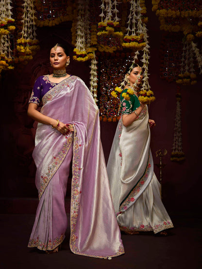Dhiyona KM Women The Lavender Haze Banarasi Saree With Royal Purple Blouse
