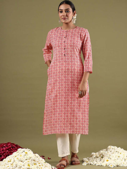 Dhiyona IE Geometric Printed Mirror Work Straight Kurta