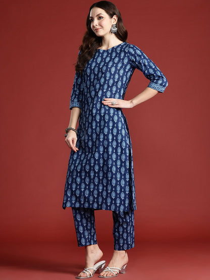 Dhiyona IE Ethnic Motifs Printed Pure Cotton Kurta with Trousers