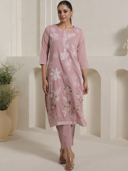 Women Solid Cotton Kurta with Trousers & Dupatta