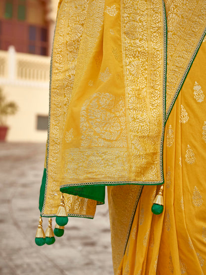 Dhiyona KM Women Timeless Elegance In Yellow Banarasi Saree