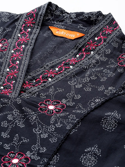 Floral Printed Pure Cotton Kurta with Trousers & Dupatta