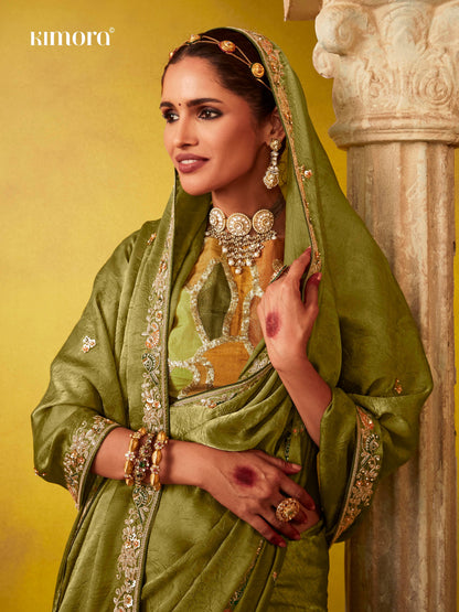 Dhiyona KM Women Olive Green Saree : Heritage And Elegance