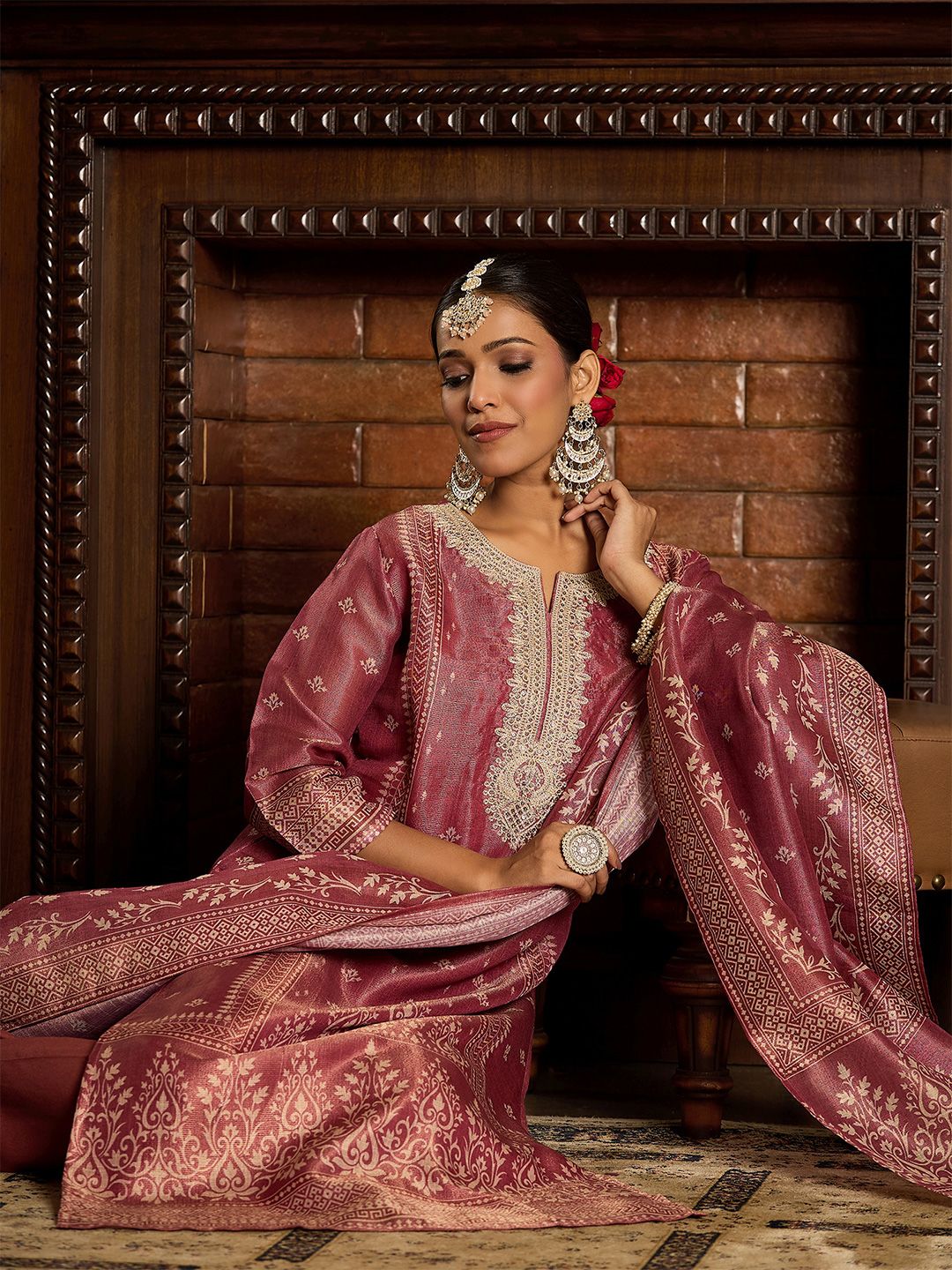 Ethnic Motifs Embroidered Kurta with Trousers & With Dupatta