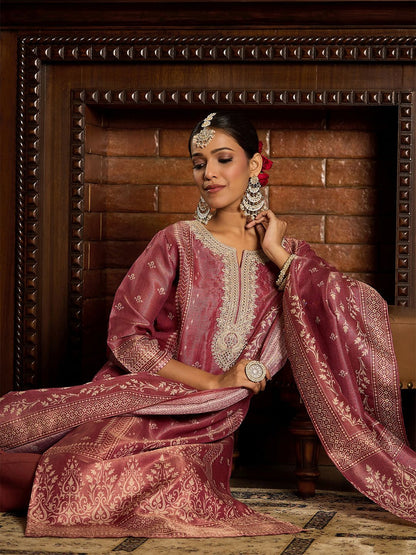 Ethnic Motifs Embroidered Kurta with Trousers & With Dupatta