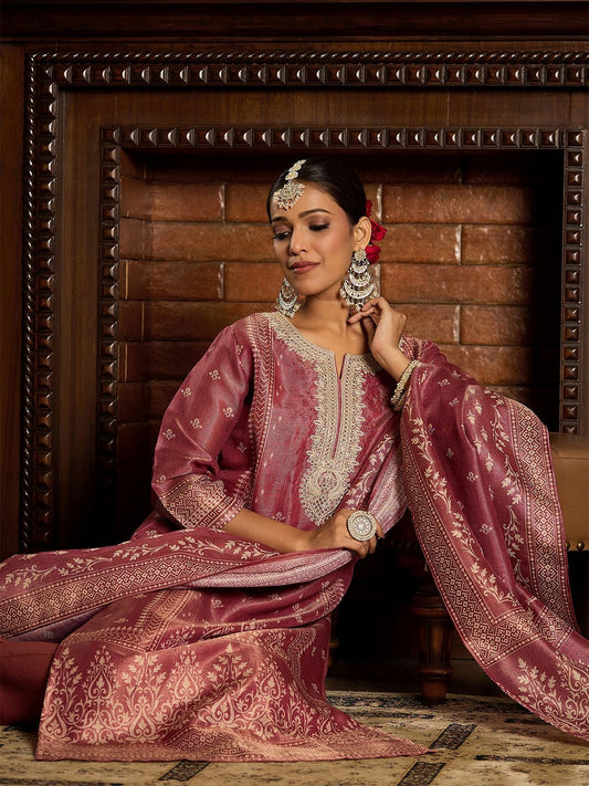 Ethnic Motifs Embroidered Kurta with Trousers & With Dupatta