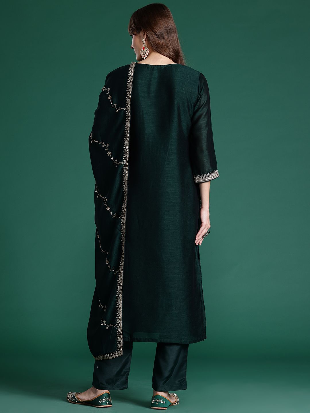 Ethnic Motifs Embroidered Sequinned Kurta with Trousers & With Dupatta