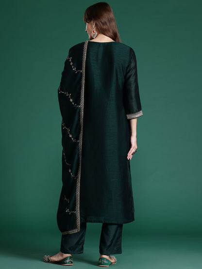 Ethnic Motifs Embroidered Sequinned Kurta with Trousers & With Dupatta