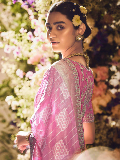 Dhiyona KM Women Pink Banarasi Silk Saree