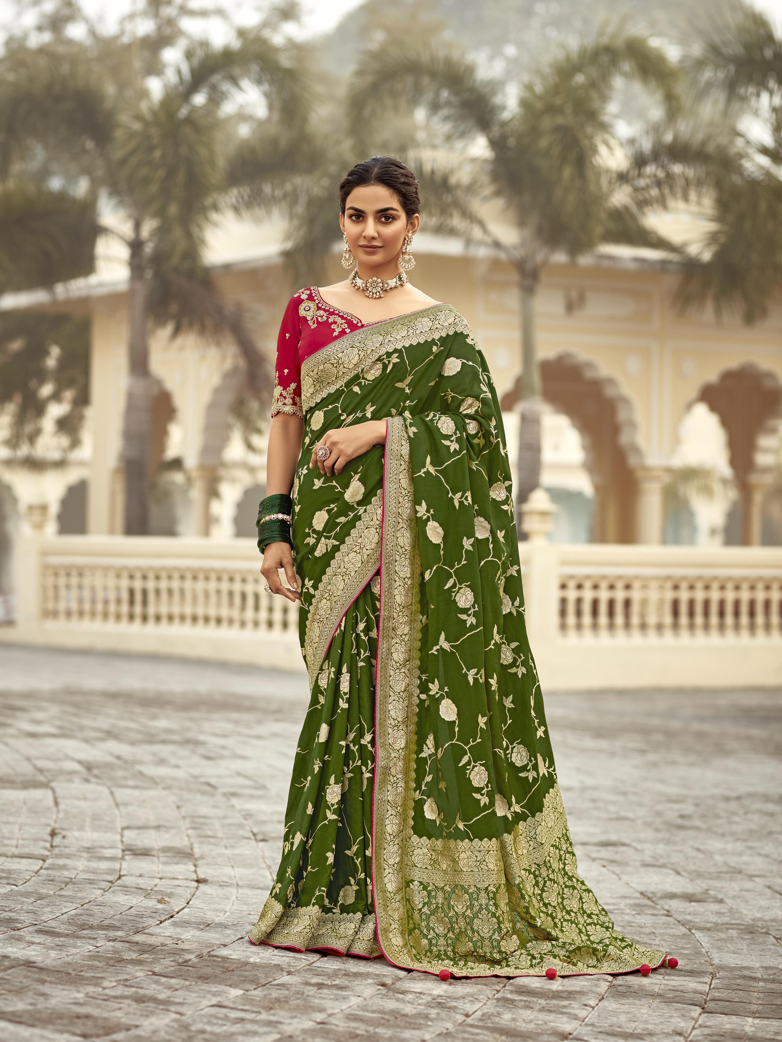 Dhiyona KM Women Regal Green Silk Saree “ A Timeless Classic