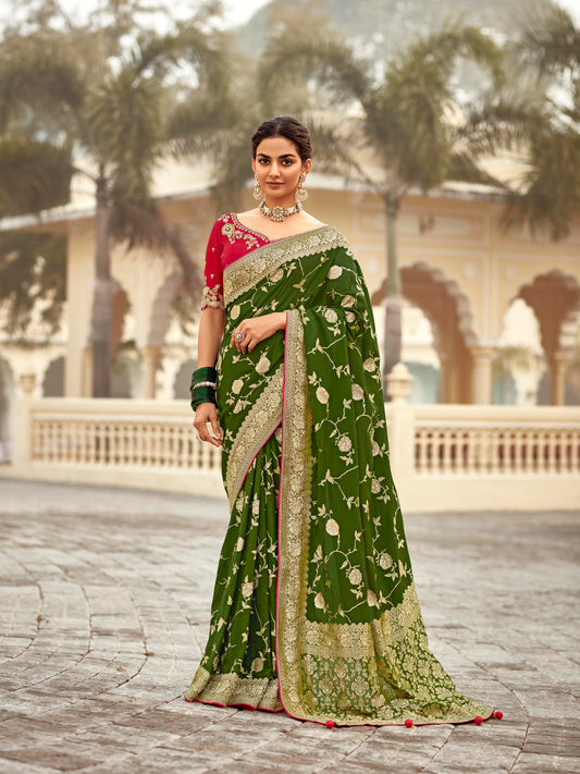 Dhiyona KM Women Regal Green Silk Saree “ A Timeless Classic