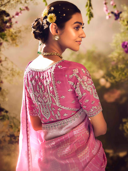 Dhiyona KM Women Pink Banarasi Silk Saree