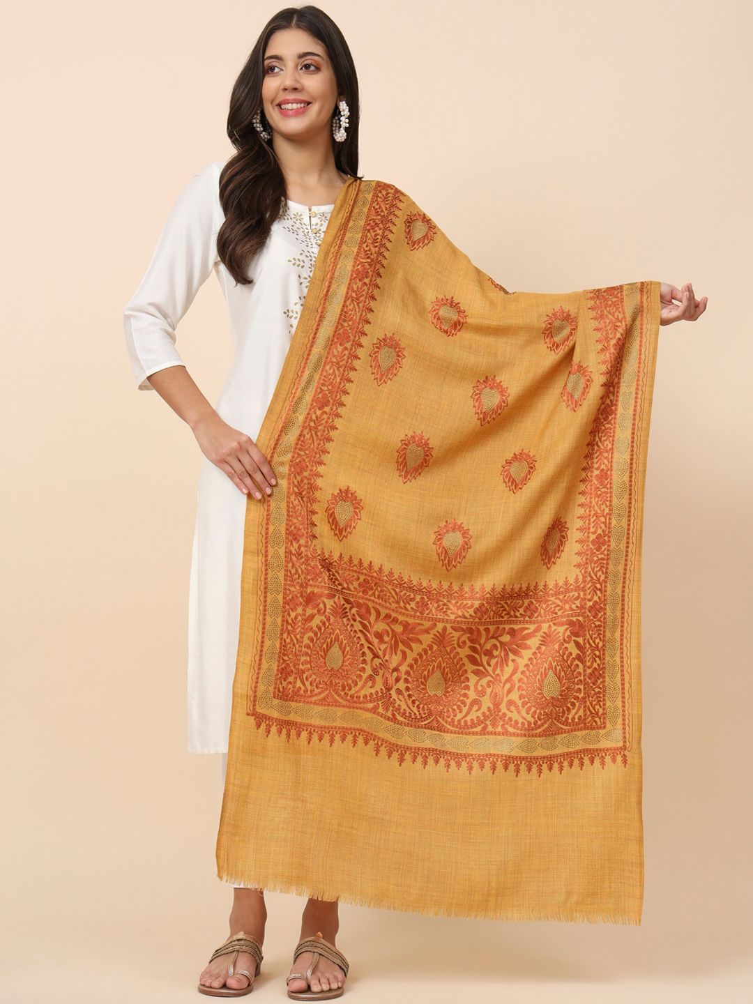 Dhiyona PA Paisley Embroidered Pure Wool Shawl