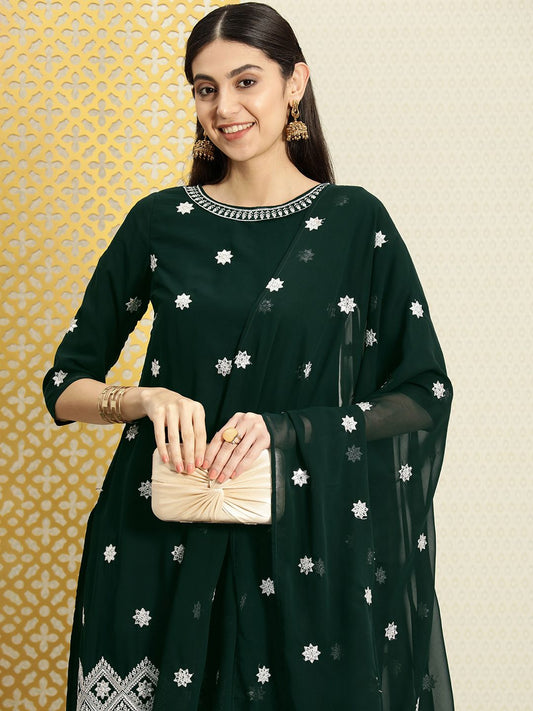 Dhiyona PD Women Women Jashn Ethic Motifs Sequined Zari Work Kurta & Trousers With Dupatta