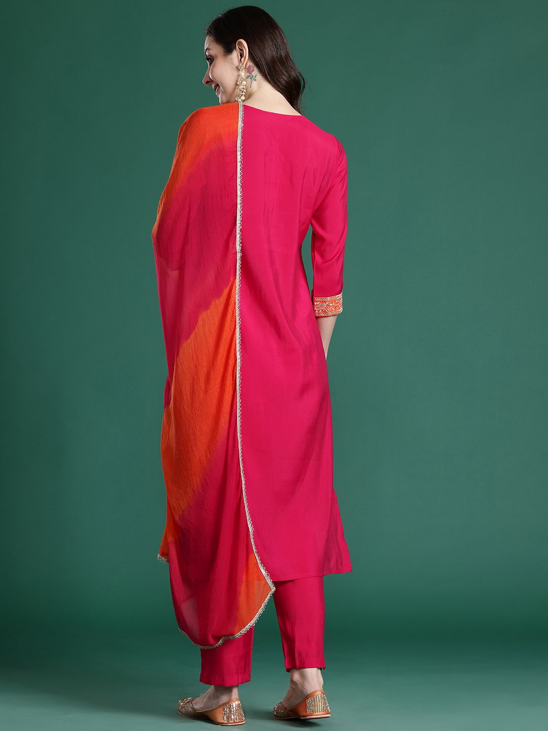 Ethnic Motifs Embroidered Zari Kurta with Trousers & With Dupatta