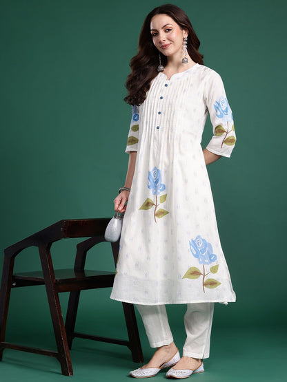 Floral Printed Regular Pure Cotton Kurta with Trousers