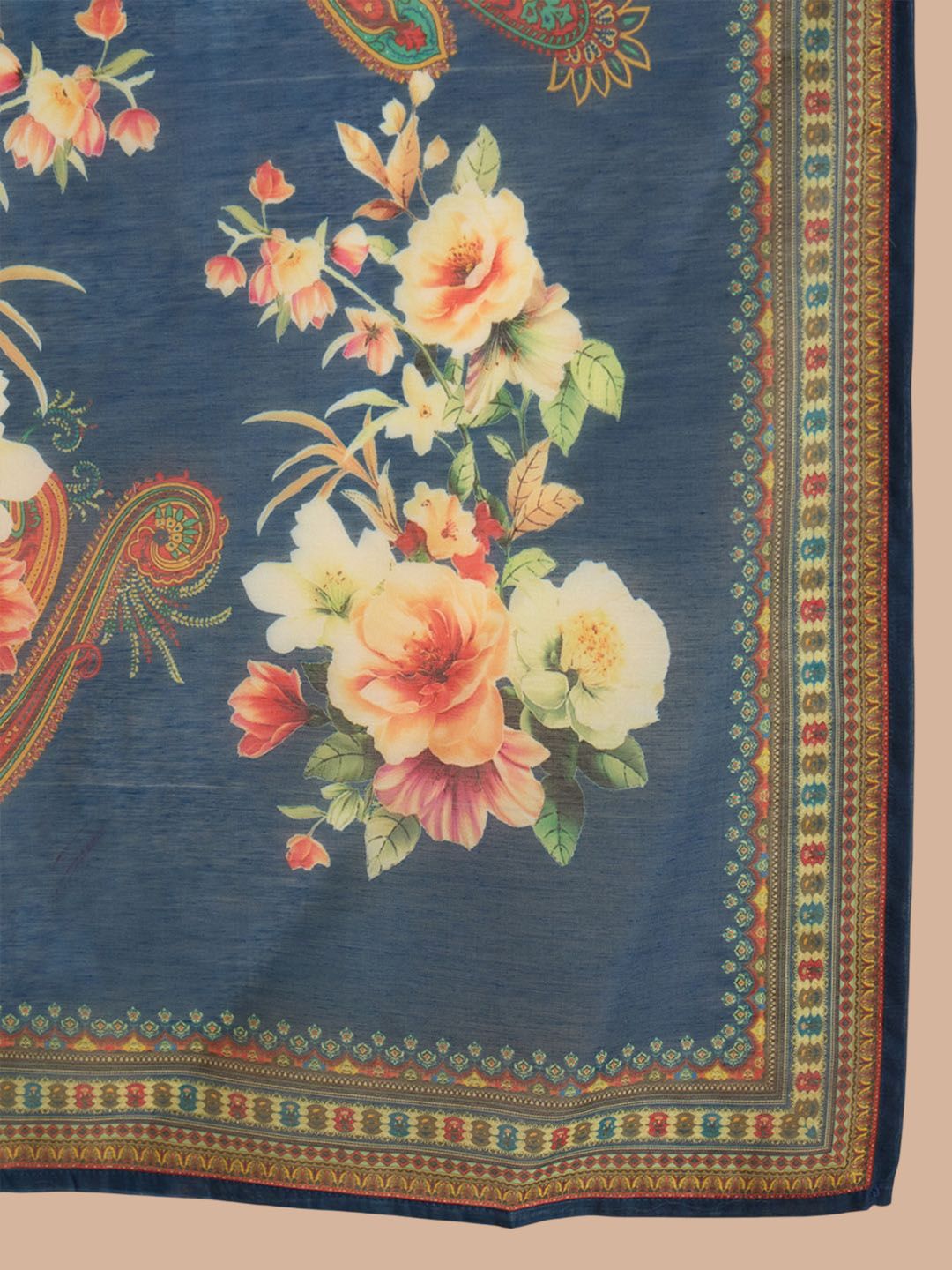 Floral Embroidered Mandarin Collar Kurta With Trousers & Dupatta