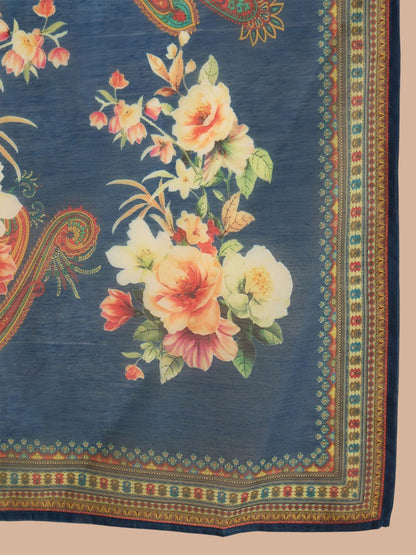 Floral Embroidered Mandarin Collar Kurta With Trousers & Dupatta