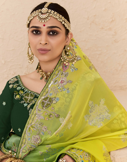 Dhiyona KM Women Shaded Green & Yellow Tussar Silk Saree