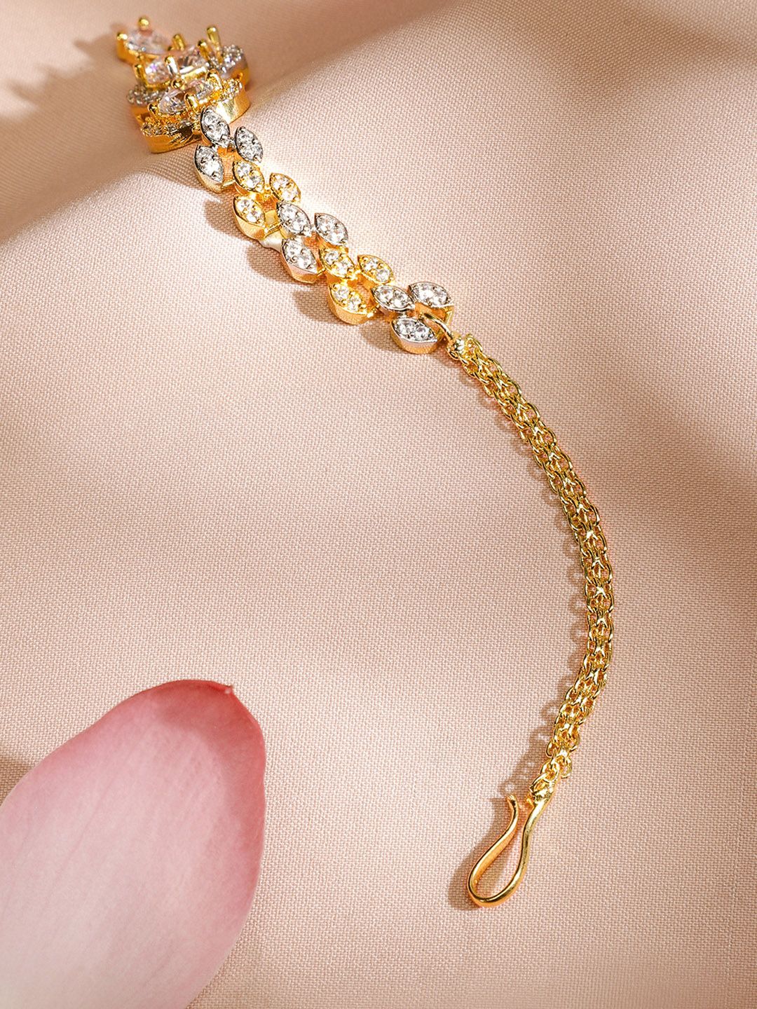 Dhiyona RJ Women's 22KT Gold-Plated Cubic Zirconia & American Diamond Maang Tikka Head Jewellery