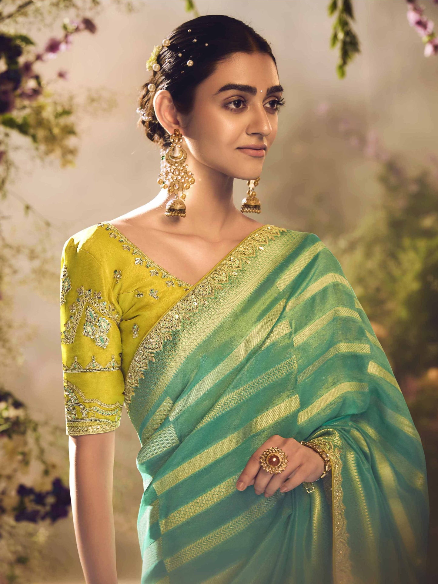 Dhiyona KM Women The Tropical Bloom: A Symphony Of Green And Gold