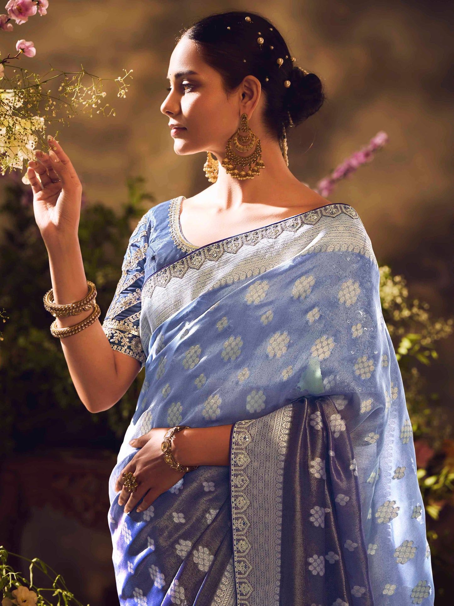 Dhiyona KM Women The Cerulean Symphony: A Sky Blue Dream With Silver Splendor